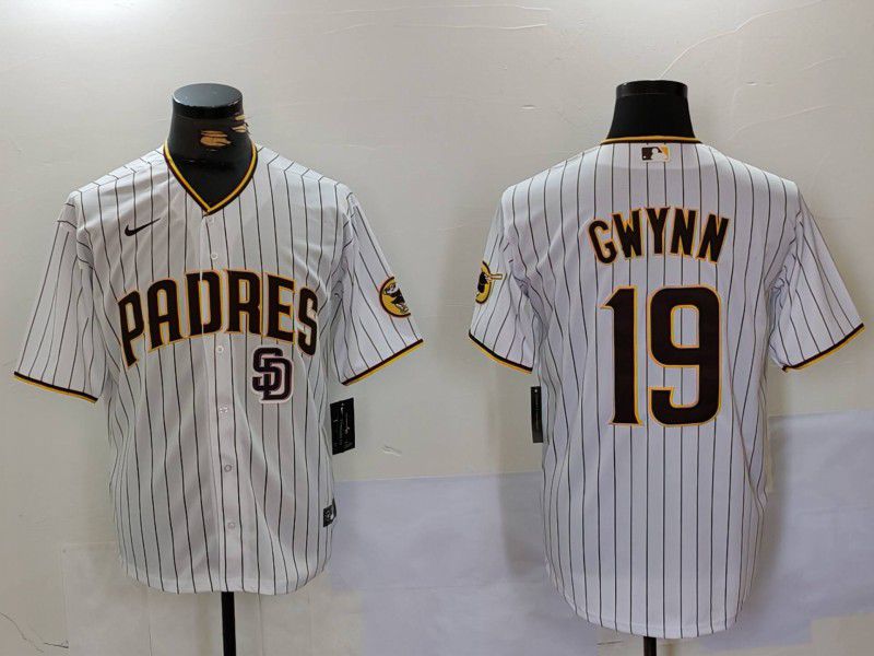 Men San Diego Padres #19 Gwynn White Stripe Game 2024 Nike MLB Jersey style 2